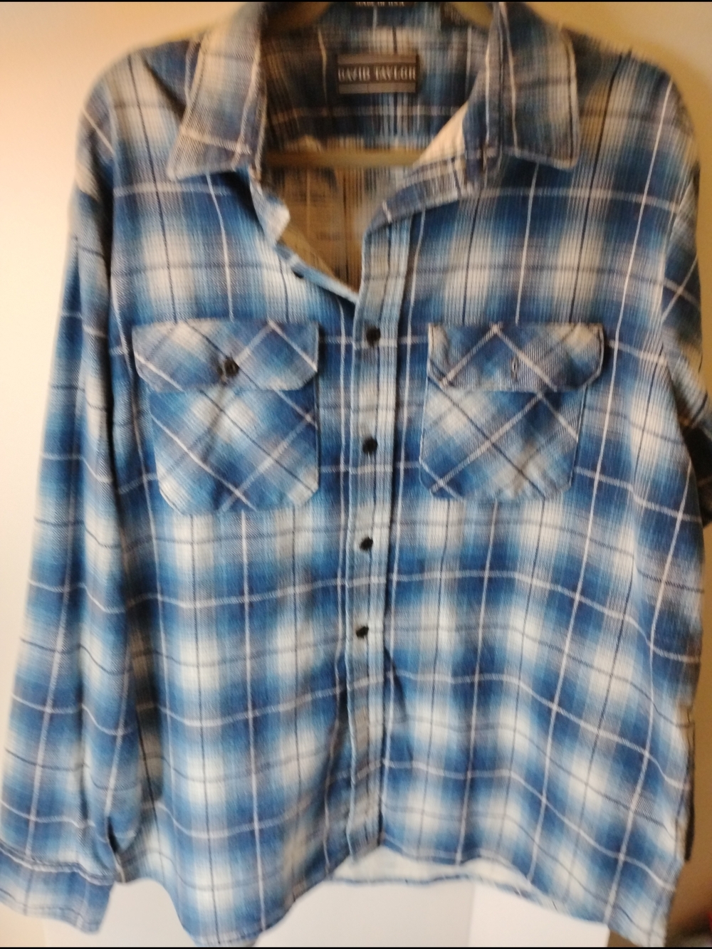David Taylor Blue and White Plaid Button-Front Shirt